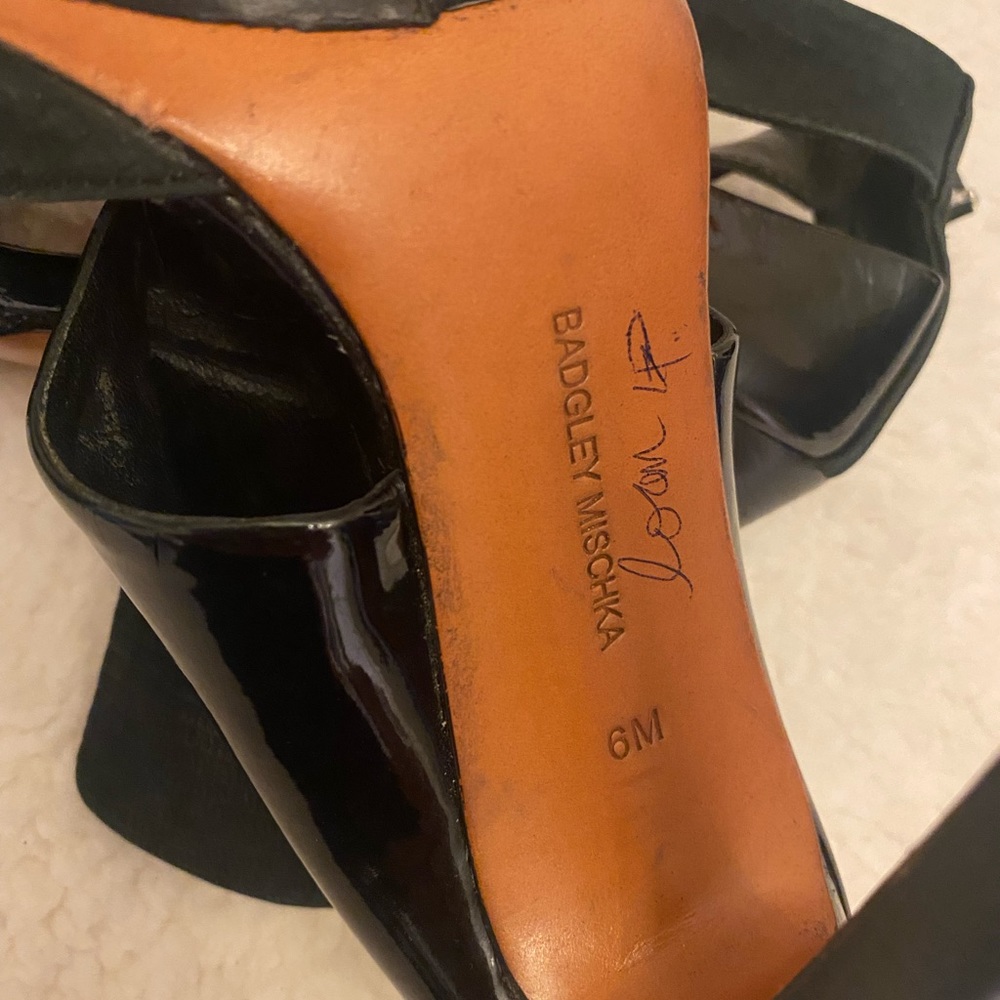 Black patent leather/elastic open toe high heels. Size 6 - Picture 6 of 10